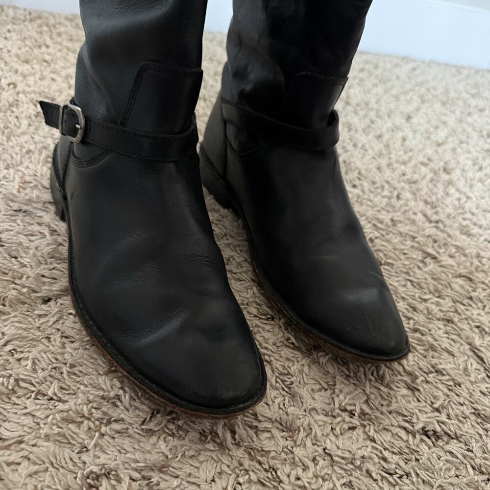 FRYE Shirley Black Leather Equestrian Riding Boots 7 Tall Knee High Western - Picture 4 of 12